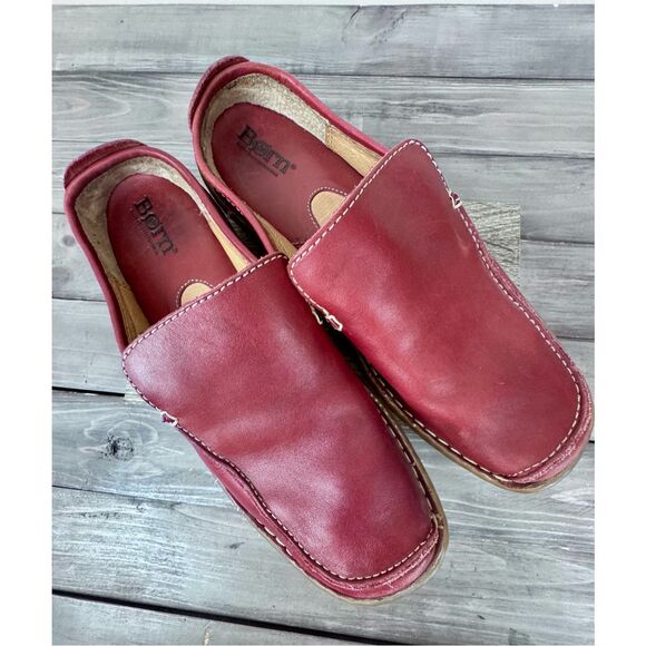 BORN Red Leather Slip On Mules Size 8 - Picture 9 of 10